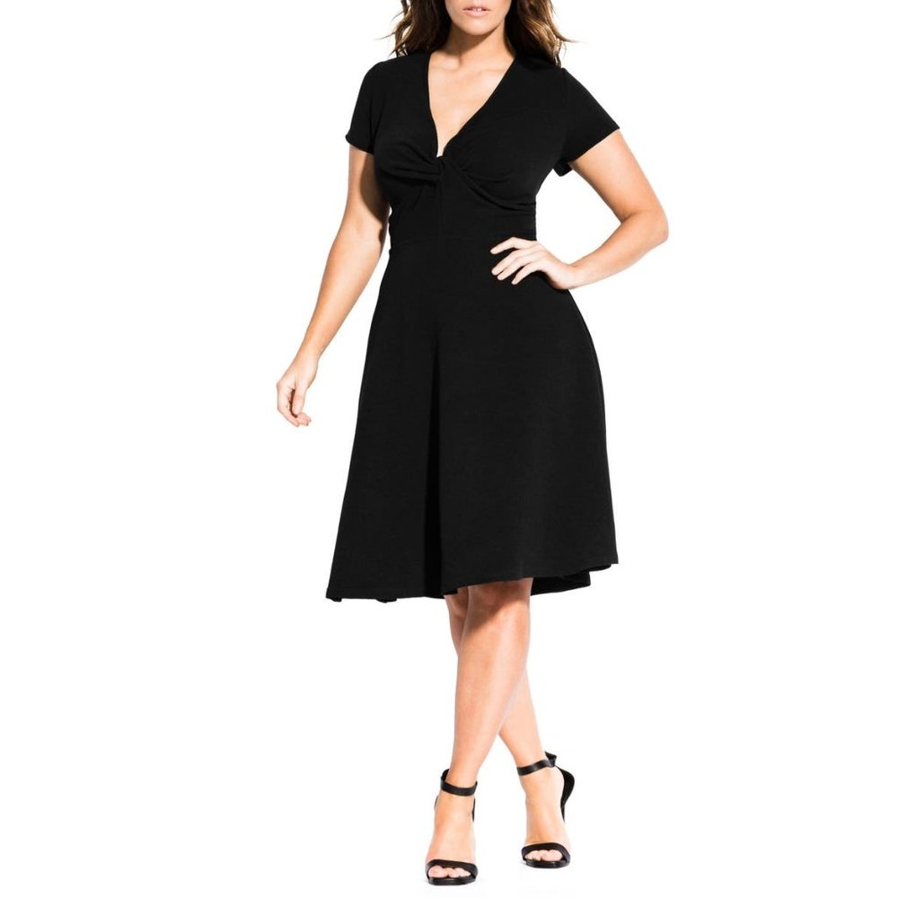 NWT Womens Plus Size 18 City Chic Black Plunge Twist Neck Fit & Flare Dress